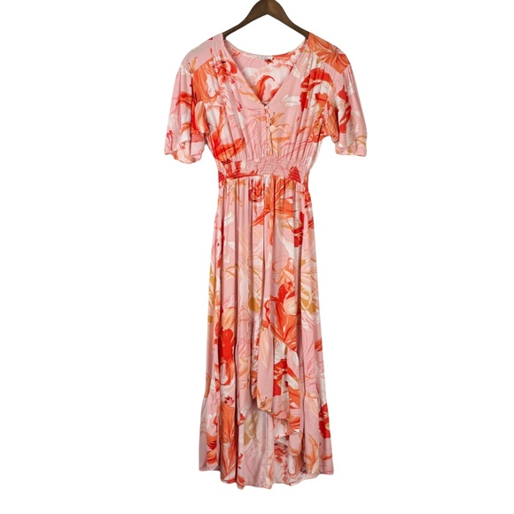 Abel The Label Dresses & Skirts - Abel The Label Pink and Orange Hilo Flower Bomb Button Dress Size Medium
